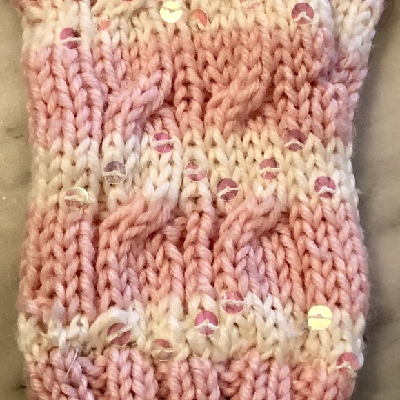 GAP pink and white stripe knit mittens with sequin - Picture 6 of 7